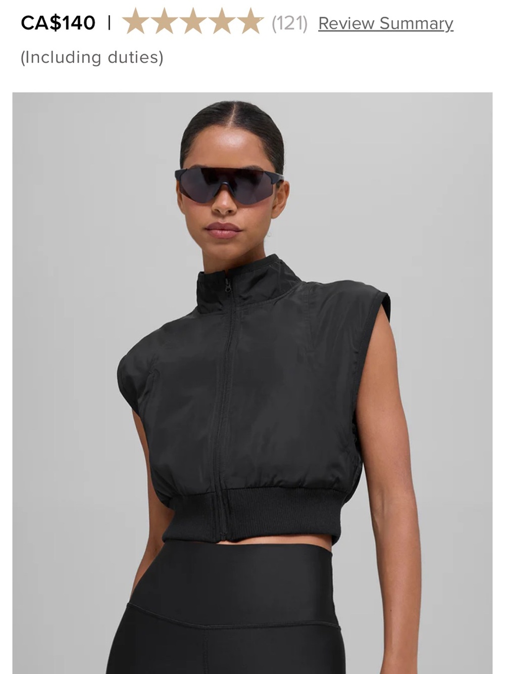 Alo Yoga In Motion Vest Black Cropped Full Zip Sleeveless M